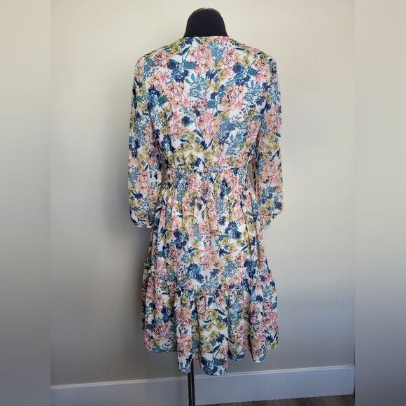 Just Taylor Floral Midi Tiered Dress Smocked Cottagecore Bloomcore Coquette 8 - Picture 5 of 13